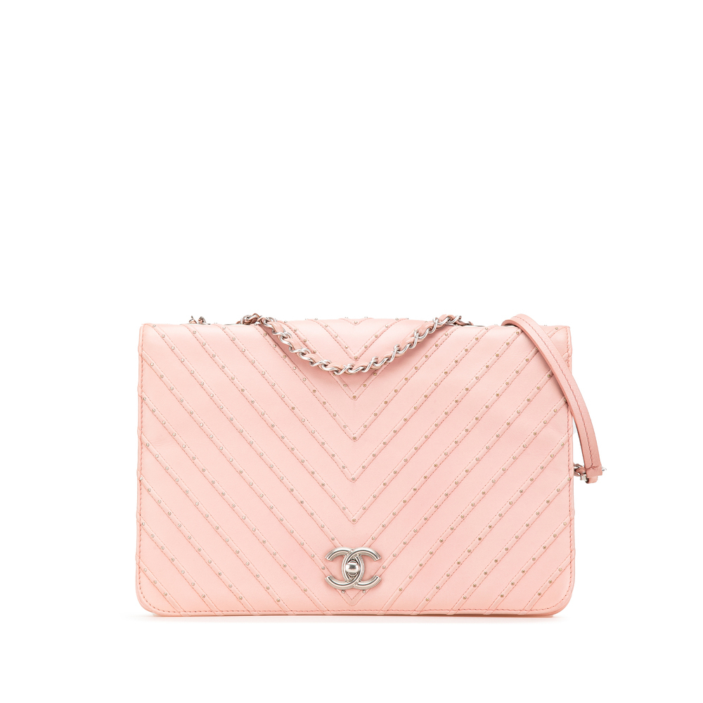 Pre-Loved Chanel Chevron Calfskin Studded Full Flap
